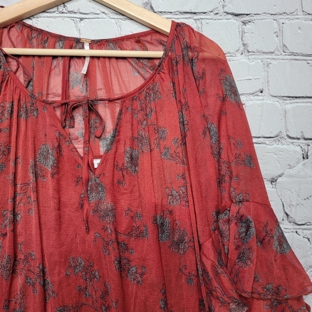 Free People Sunsetter Floral Ruffle Mini Dress Red Size S - Picture 8 of 16